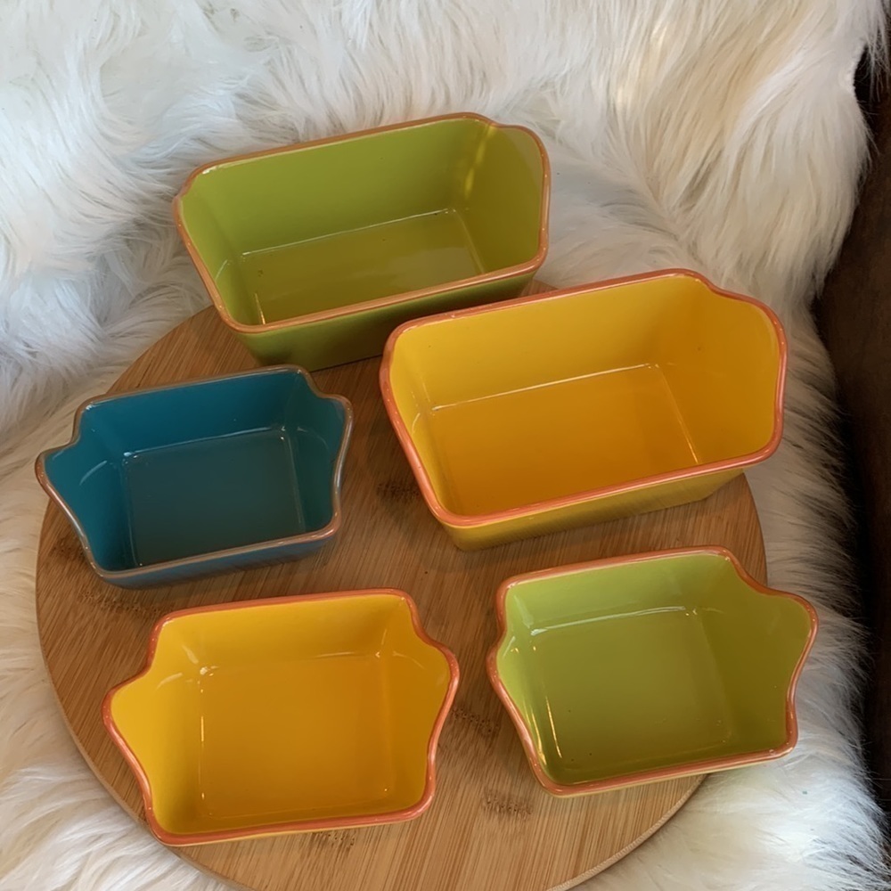 Costa Del Sol | 5 Colorful Fiesta Ceramic Pottery Baking Ramekins Loaf Dishes - Picture 17 of 17
